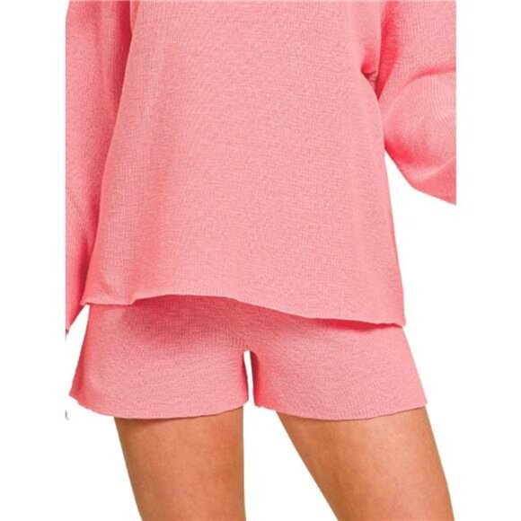 Zenana Round Neck Knit Top and Shorts Sweater Set - Picture 2 of 2